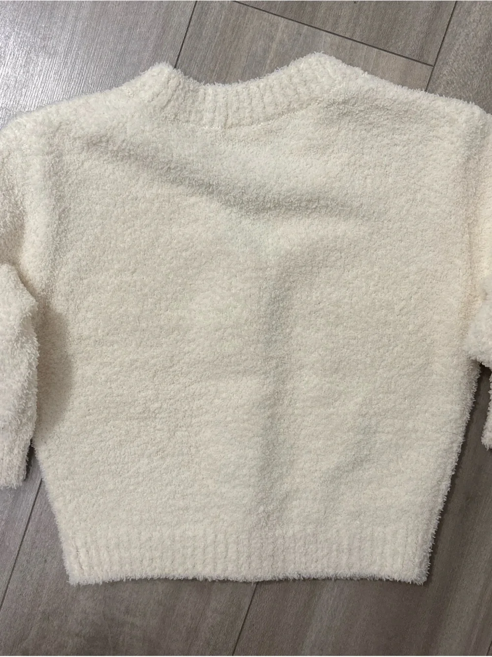 Hanna Andersson Cream Plush V-Neck Button Cardigan Sweater